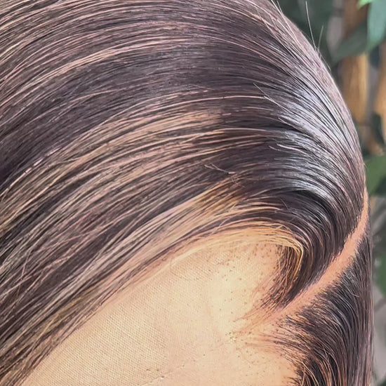 Soleil glueless blonde highlight raw hair wig with 5x5 HD closure — 200% density, natural straight with soft curls — by Glamboda